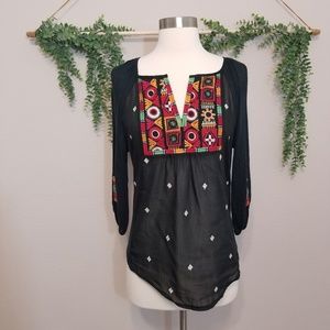 Tiny Anthropologie Black Embroidered Top Small